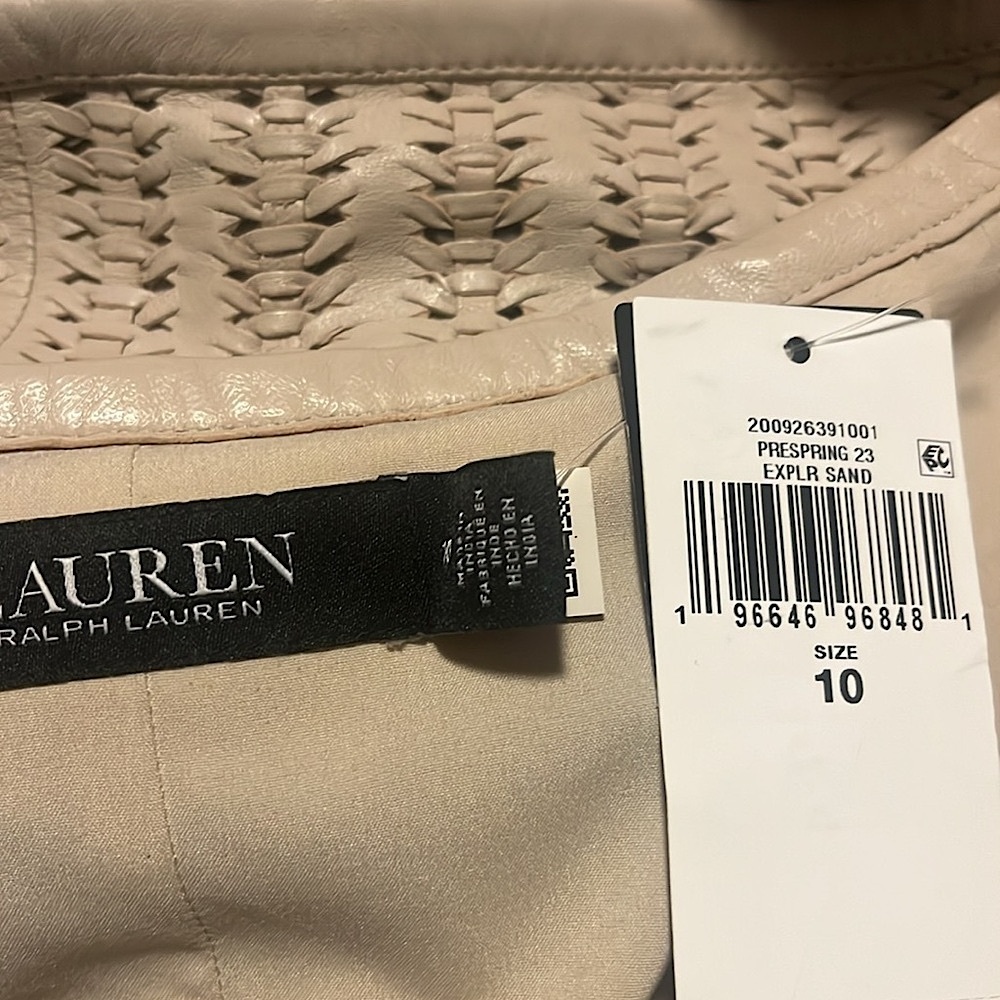 Lauren Ralph Lauren Fringe-Trim Woven Leather Pencil Skirt - Picture 6 of 7